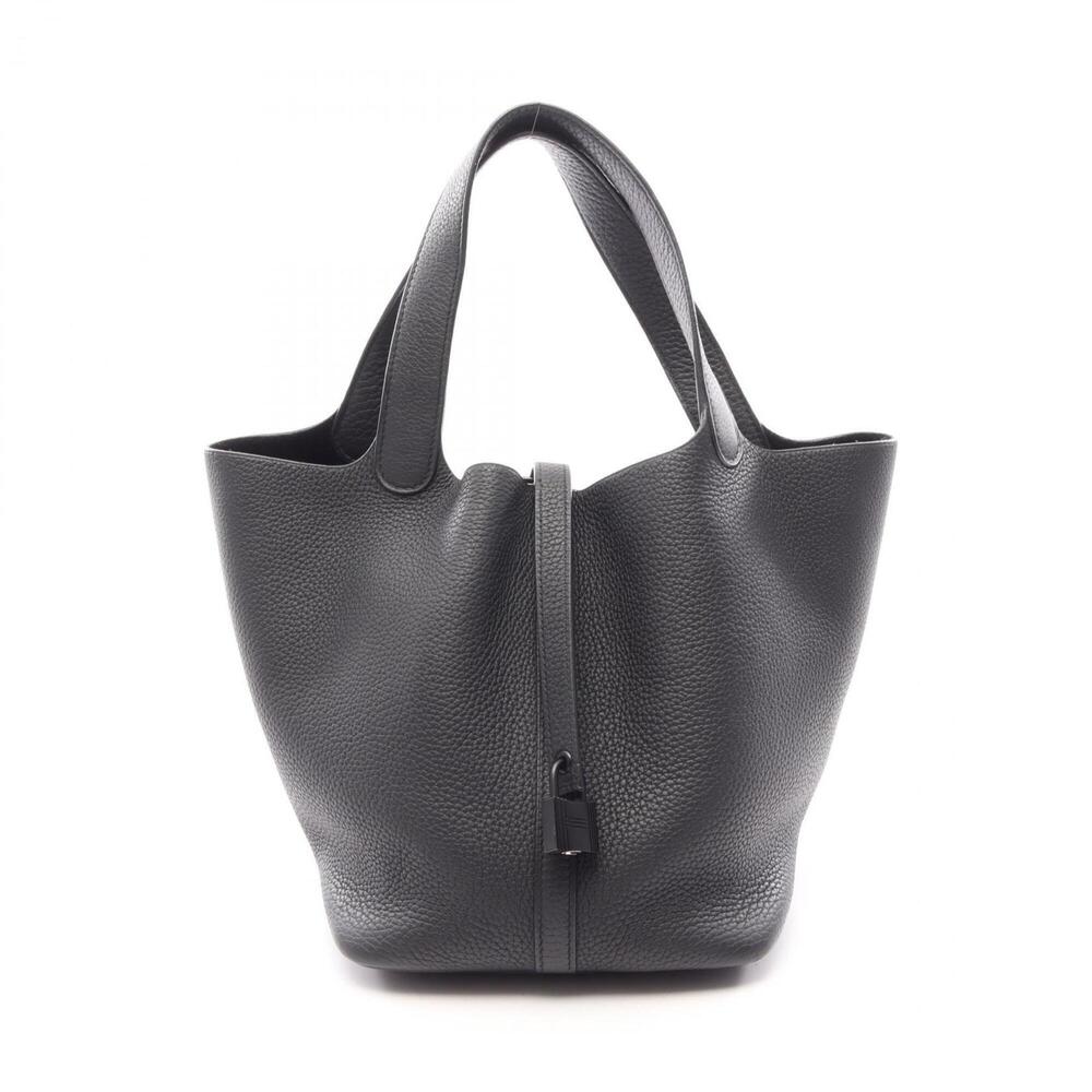 Hermes Picotin Lock MM Monochrome Handbag with Black Hardware - Taurillon Cle...